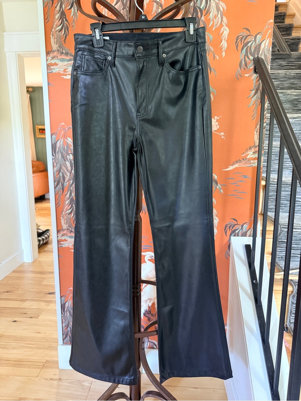 GAP Black Faux Leather Flare Pants